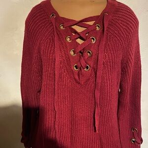 Women's Lace-Up Sweater - Red